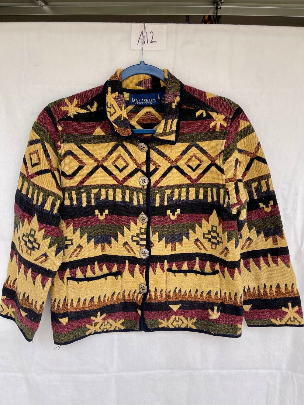 Jane Ashley Women's Tapestry Aztec Geometric Cardigan Jacket 100% Cotton Size M